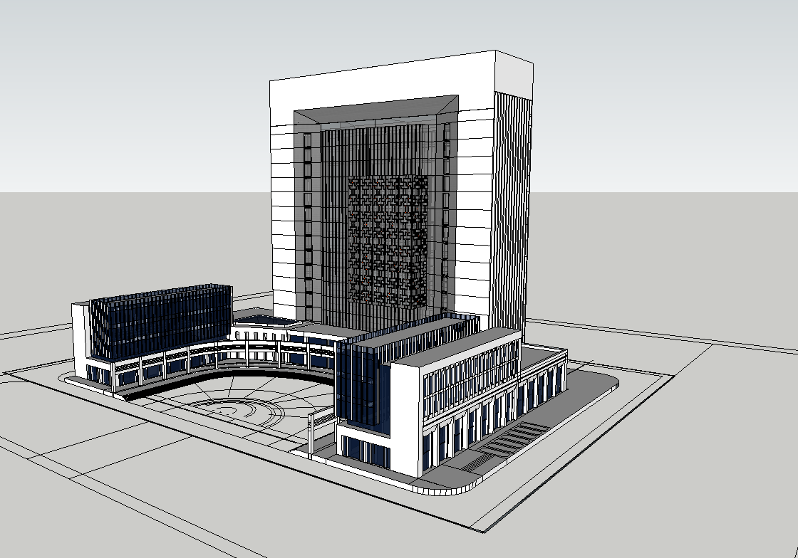 区政府办公楼行政楼建筑su模型下载插图1