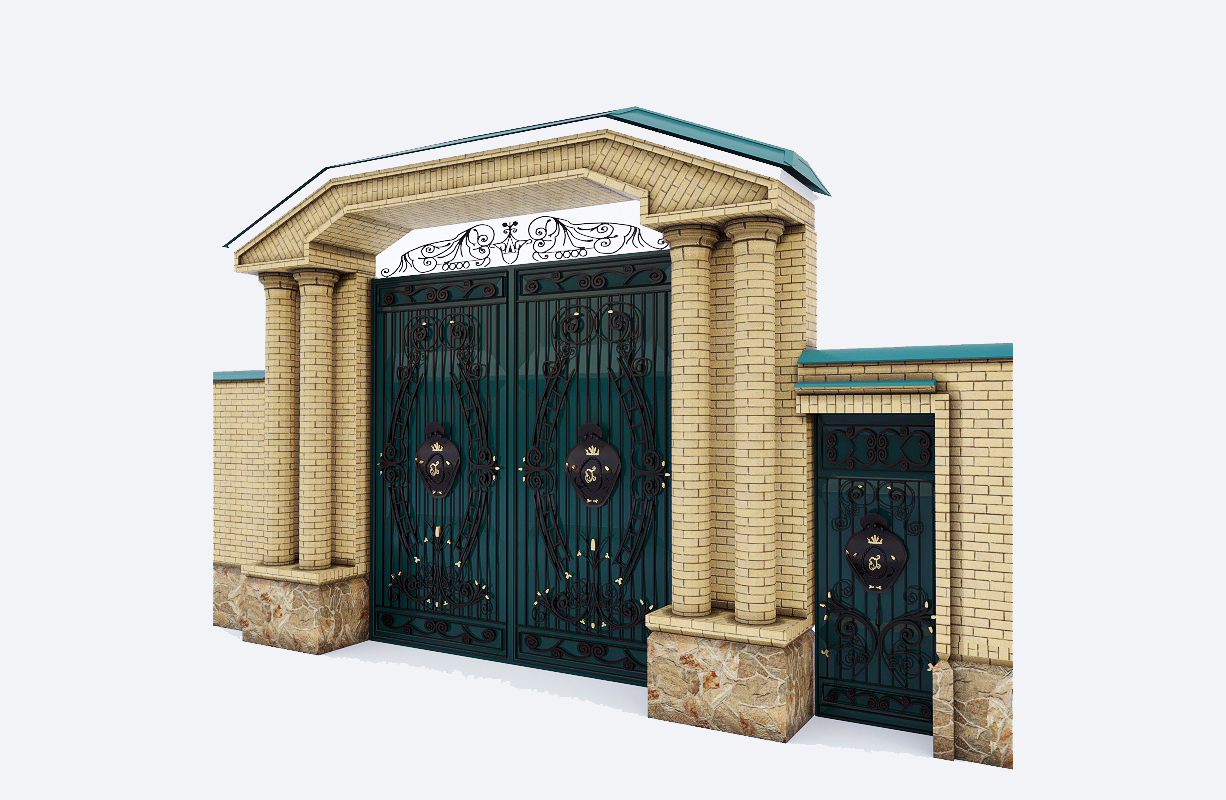 黄色围墙大门，院门3dmax模型插图2