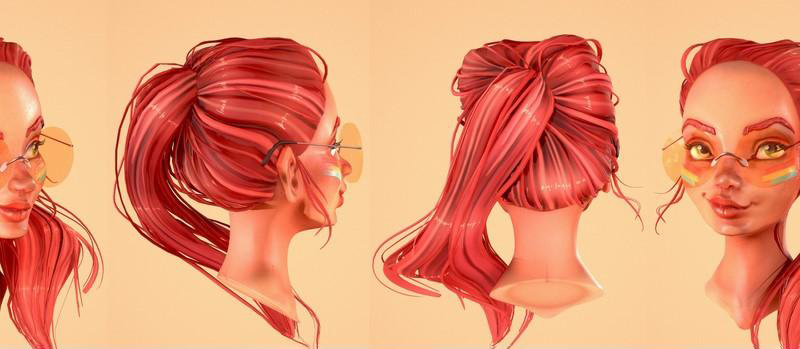 红头发女孩头部肖像卡通人物3d模型插图1
