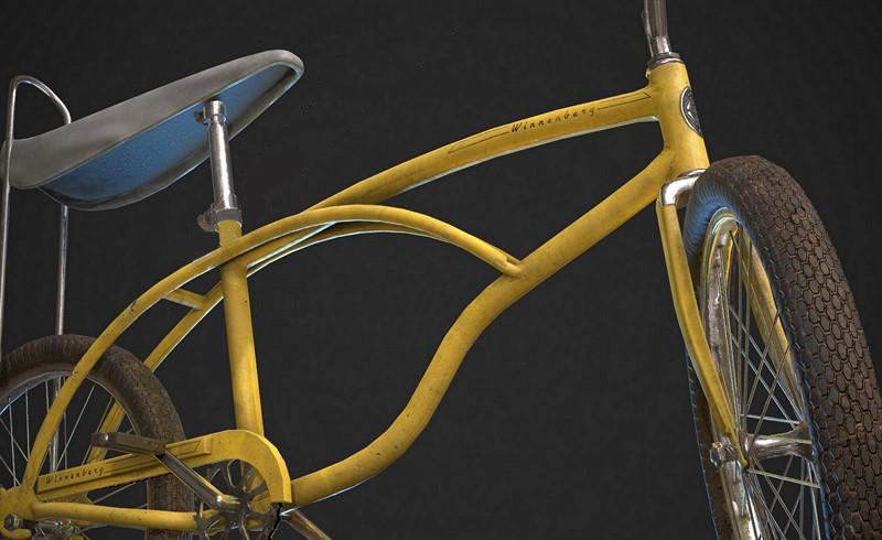 老旧的黄色儿童自行车3d模型插图1