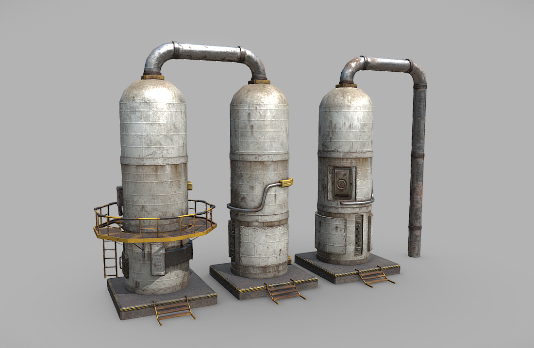 老旧的炼油厂旧油罐管道铁板3d模型插图