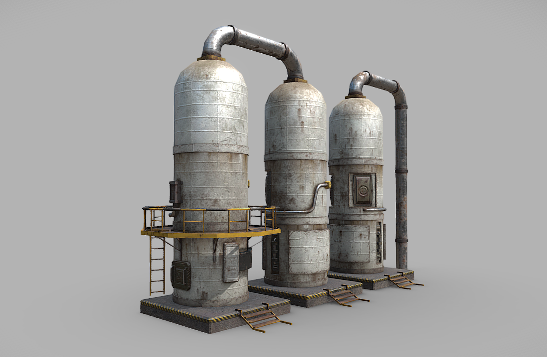 老旧的炼油厂旧油罐管道铁板3d模型插图2