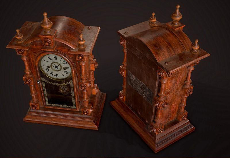 欧式仿古木质古董钟老式复古钟表3d模型插图1