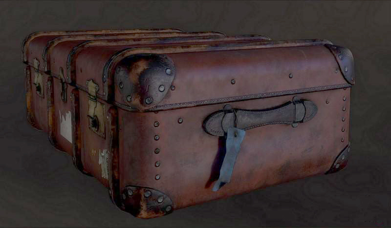 破旧旅行箱老旧的皮箱复古行李箱3d模型插图1