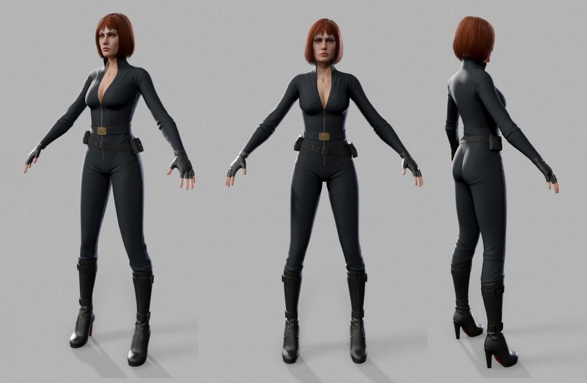 精炼短发女人紧身衣性感女间谍写实人物3d模型插图1
