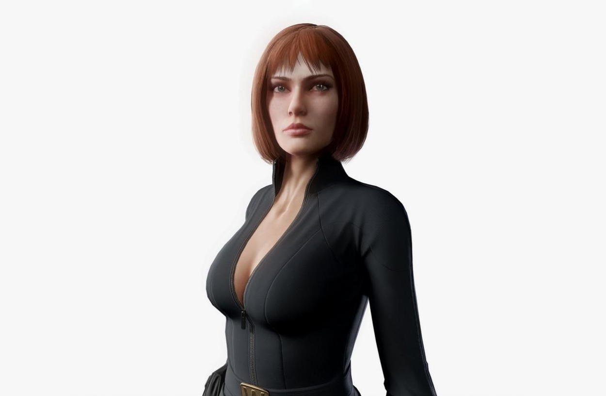 精炼短发女人紧身衣性感女间谍写实人物3d模型插图