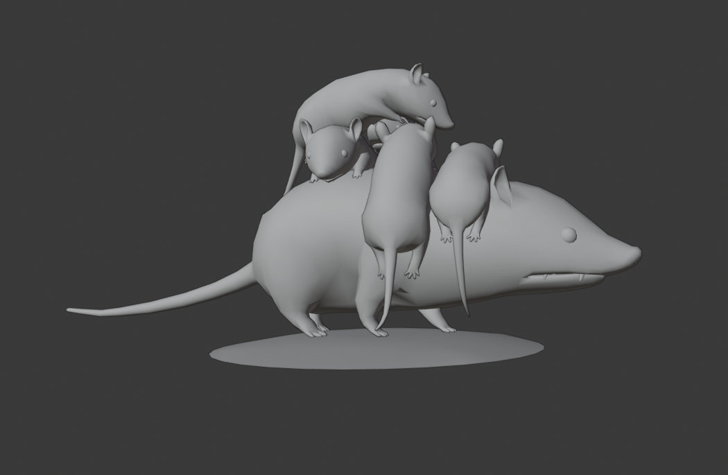 负鼠妈妈鼠宝宝老鼠手绘四边形3d模型插图