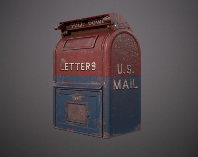 老旧的邮件信箱红色金属邮箱3d模型插图1