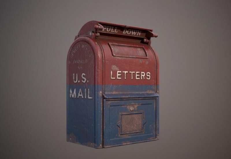 老旧的邮件信箱红色金属邮箱3d模型插图