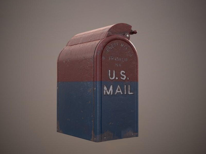 老旧的邮件信箱红色金属邮箱3d模型插图3
