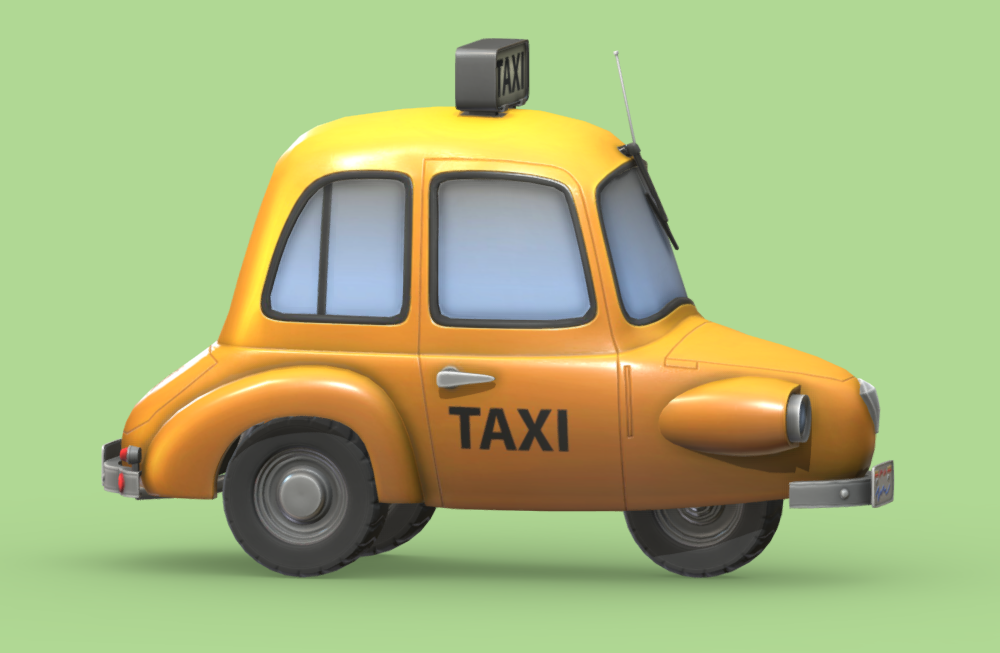 Q版黄色出租车的士车3d汽车模型插图