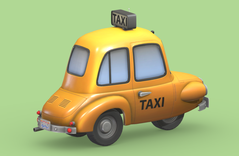 Q版黄色出租车的士车3d汽车模型插图2