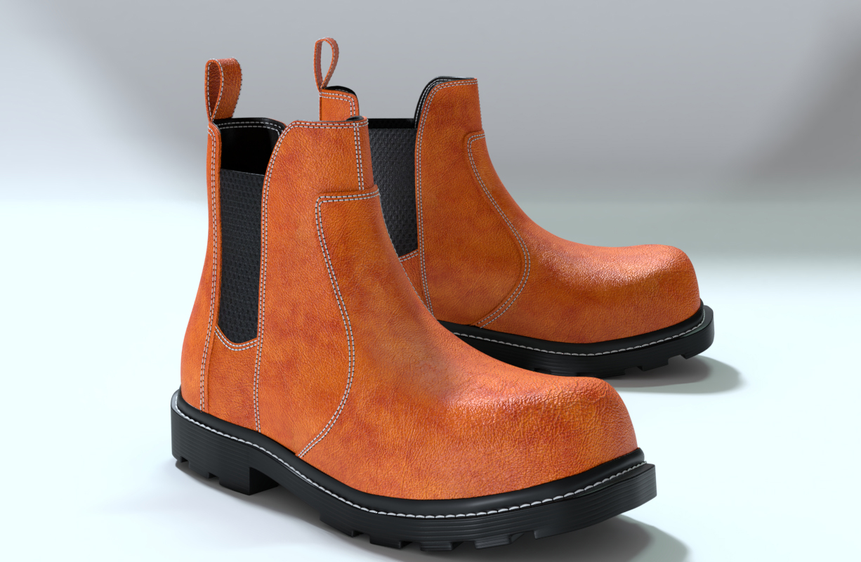 女士马丁靴皮鞋橙色皮靴鞋子3d模型插图