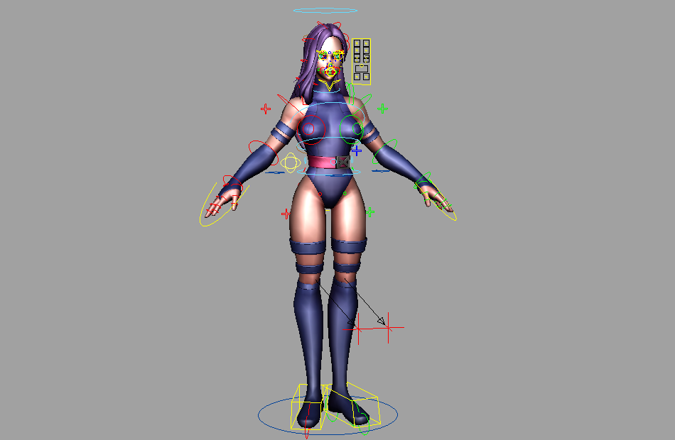 紫色科幻制服性感女忍者Psylocke，maya绑定模型下载插图