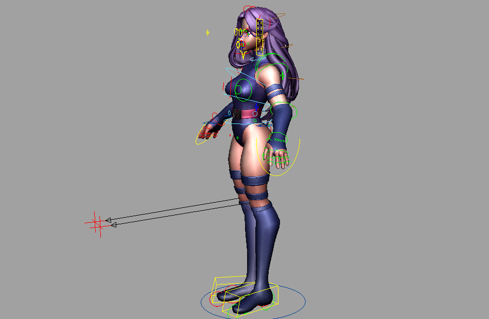 紫色科幻制服性感女忍者Psylocke，maya绑定模型下载插图3