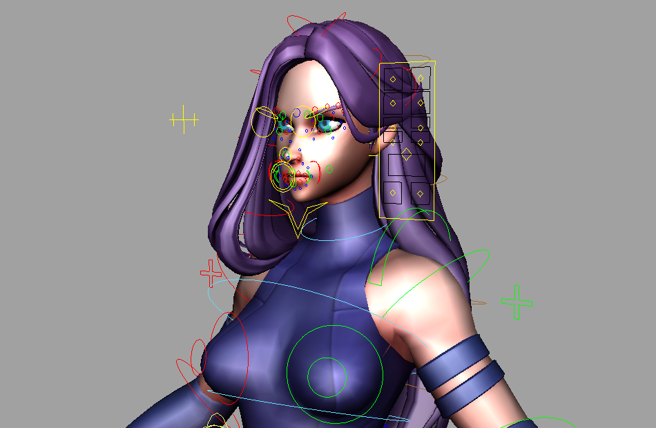 紫色科幻制服性感女忍者Psylocke，maya绑定模型下载插图4