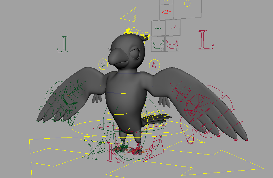 卡通鹦鹉YingWu_ik_setupFN角色maya绑定模型下载插图
