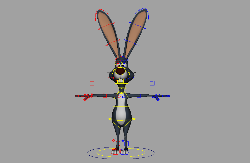 大门牙蓝色兔子bunny长耳长白兔maya绑定模型插图