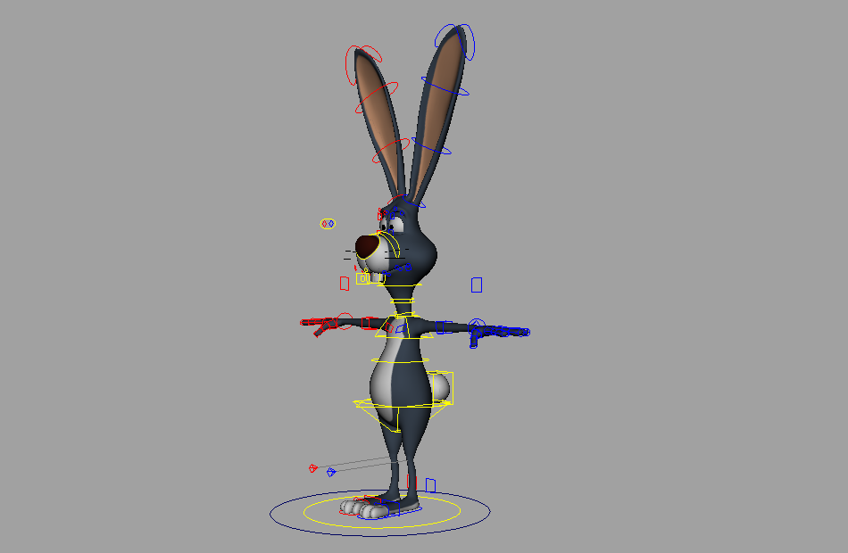大门牙蓝色兔子bunny长耳长白兔maya绑定模型插图1