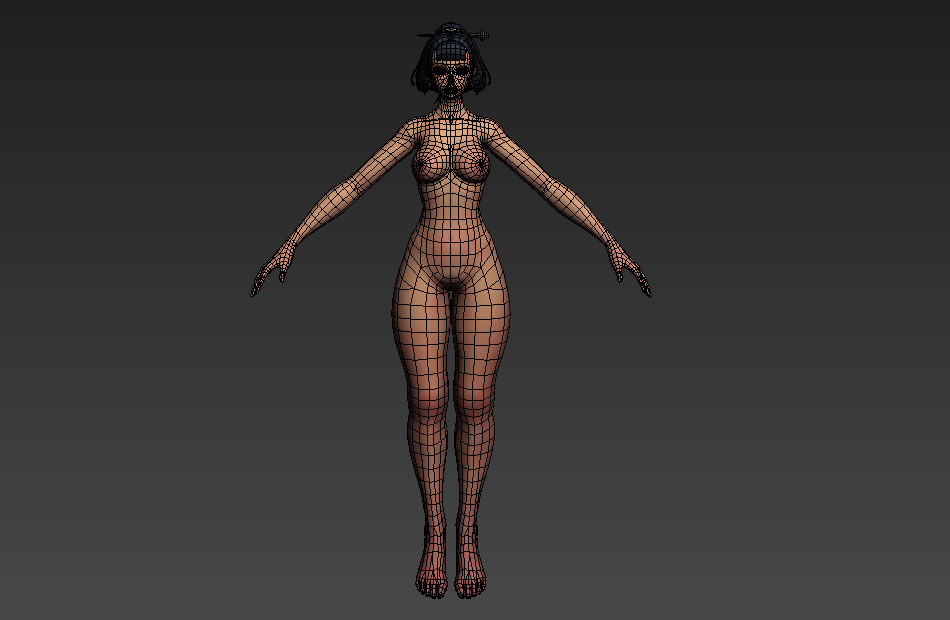 女战士游戏基础人体裸模四边形布线3d模型下载插图
