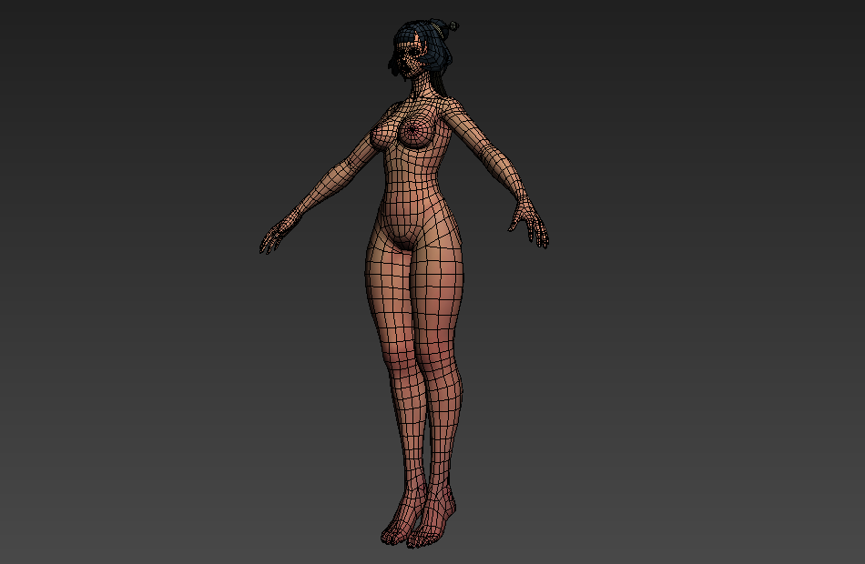 女战士游戏基础人体裸模四边形布线3d模型下载插图1