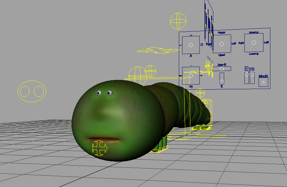 绿色大青虫Worm_Rig卡通毛毛虫maya绑定角色模型下载插图
