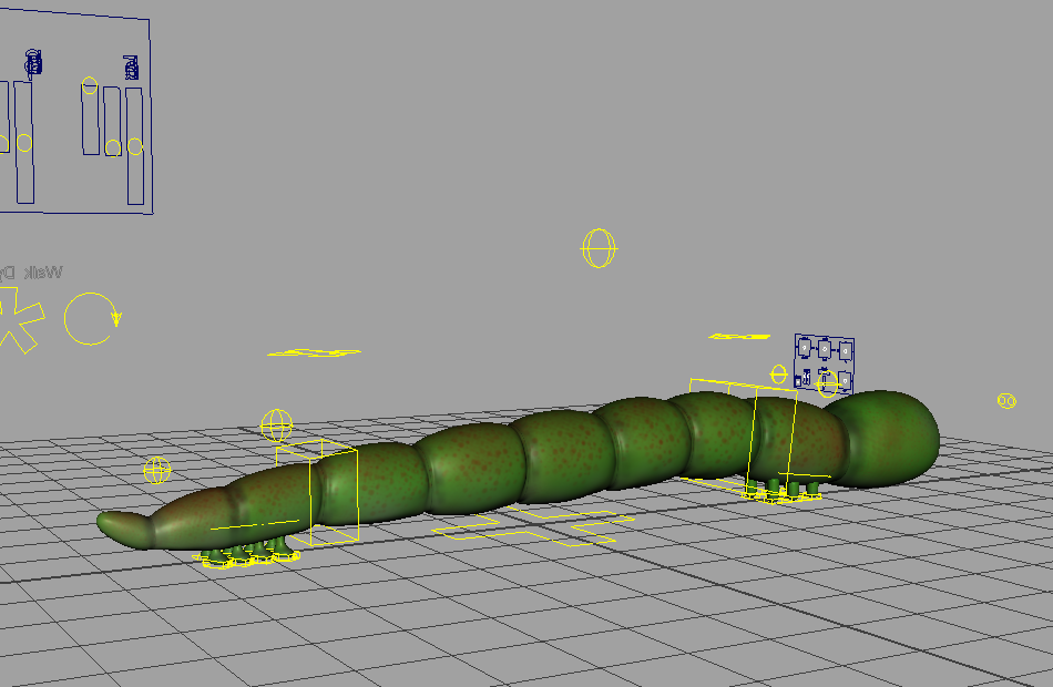 绿色大青虫Worm_Rig卡通毛毛虫maya绑定角色模型下载插图2