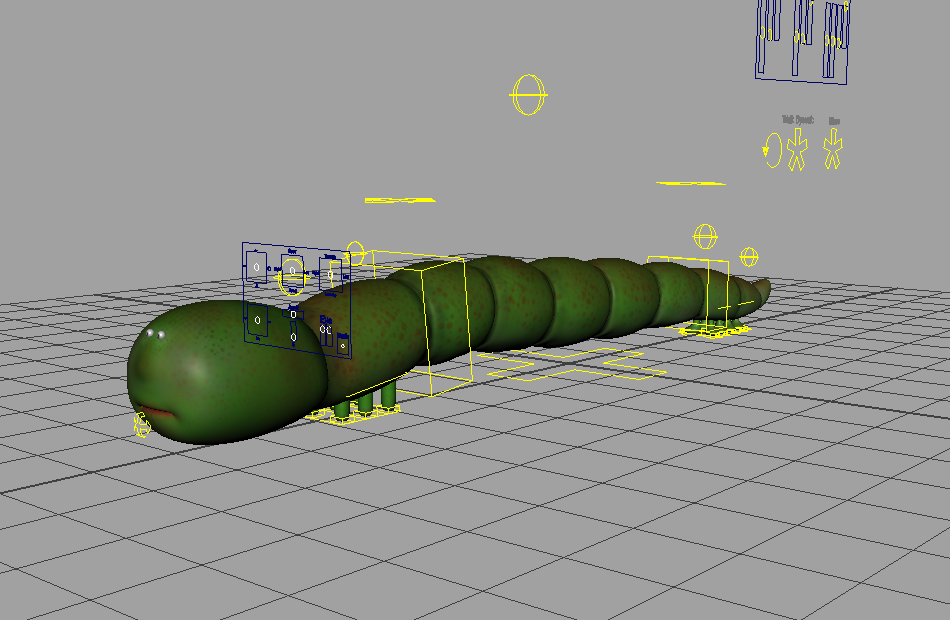 绿色大青虫Worm_Rig卡通毛毛虫maya绑定角色模型下载插图3