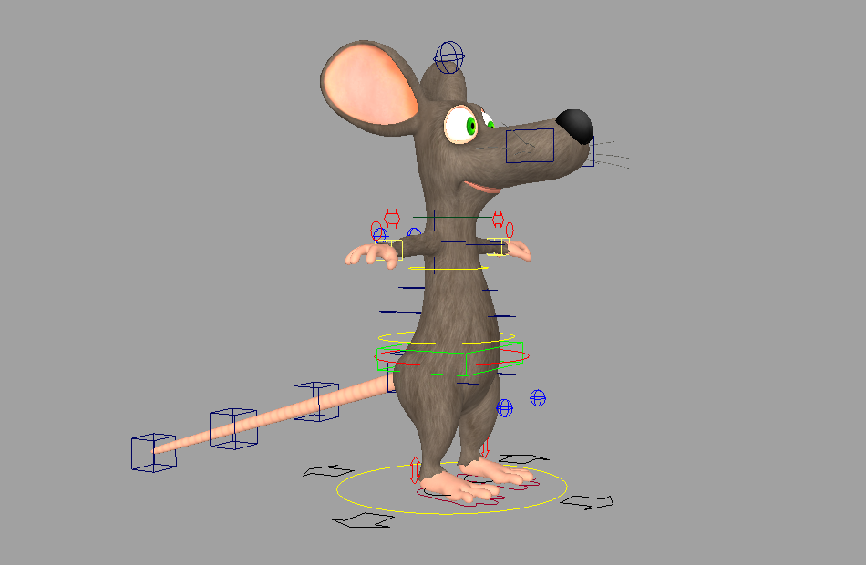 大耳朵绿眼睛卡通老鼠mouse角色maya绑定模型下载插图1
