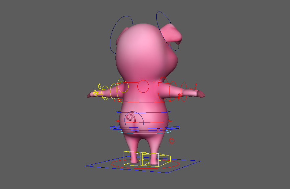粉红色pig卡通猪maya绑定模型下载+带动画插图1