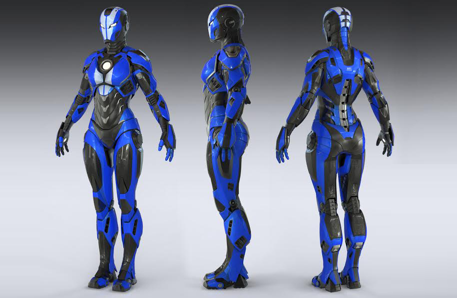 蓝色钢铁侠钢铁女孩Iron Girl机器人maya绑定模型下载插图5