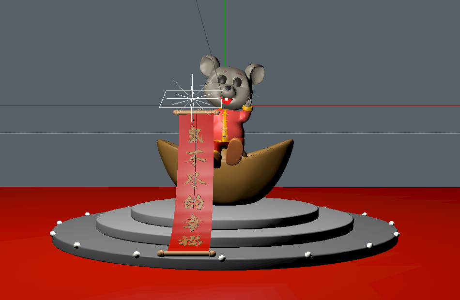 新年春节2020鼠年坐金元宝上的老鼠C4D美陈场景模型插图1