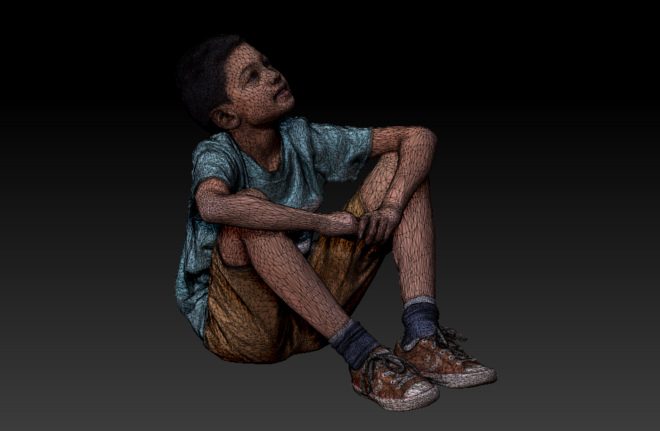 坐在地上的小男孩3d扫描写实人物模型下载插图1