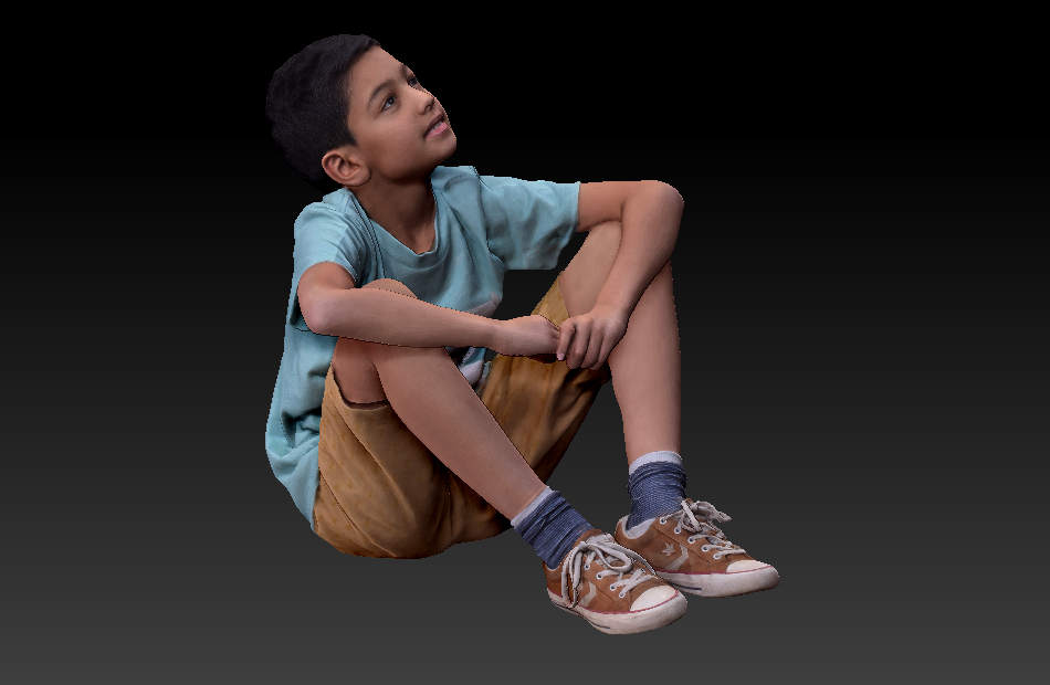 坐在地上的小男孩3d扫描写实人物模型下载插图