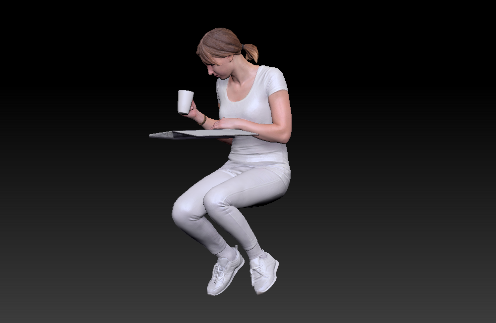 办公人物-喝咖啡女孩+写字的女人3d扫描写实人物模型下载插图4