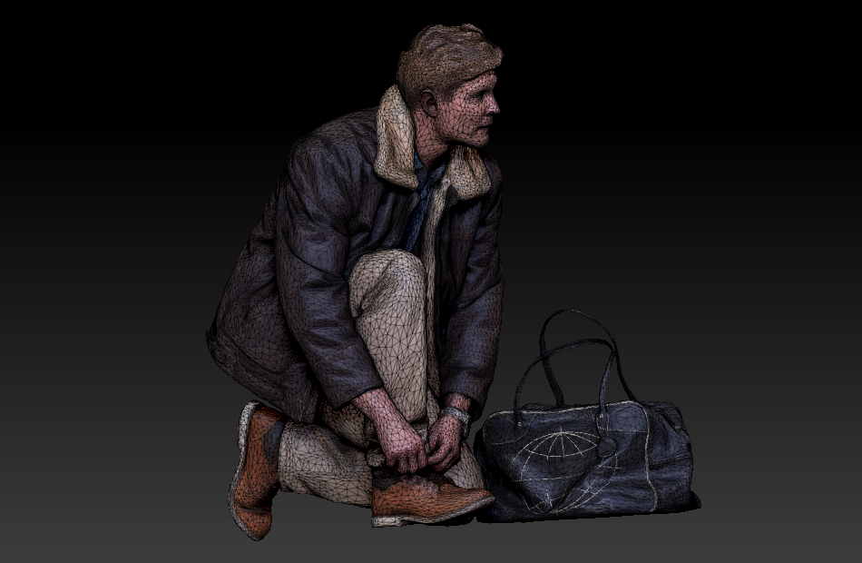 跪地系鞋带的男人Andrew拎包的男士3d扫描写实人物模型下载插图3