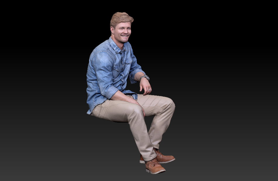 牛仔衣男孩Denim boy坐着的男人3d扫描人物模型下载插图