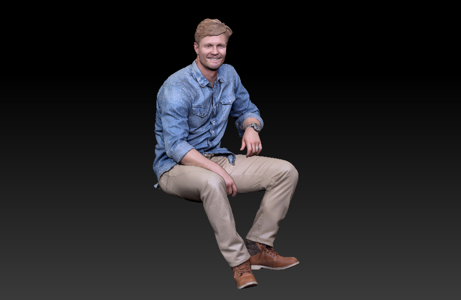 牛仔衣男孩Denim boy坐着的男人3d扫描人物模型下载插图1