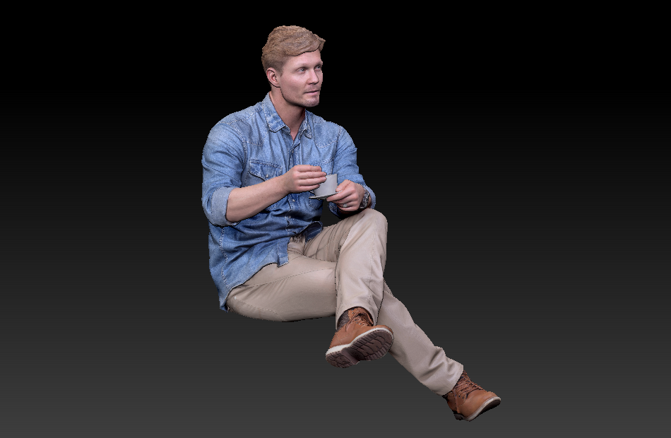 喝咖啡的男人Coffee man写实人物3d扫描模型下载插图
