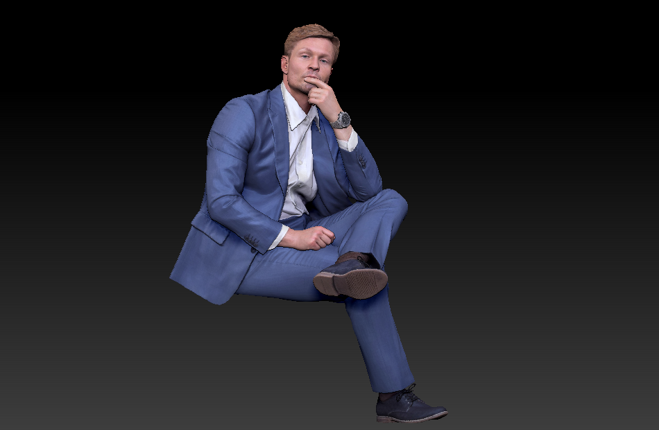 跷二郎腿人物思考的男人西装男士3d扫描模型下载插图