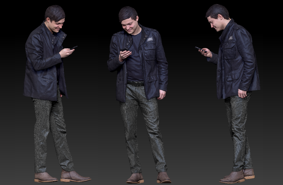 低头玩手机的男人3d写实人物模型下载插图