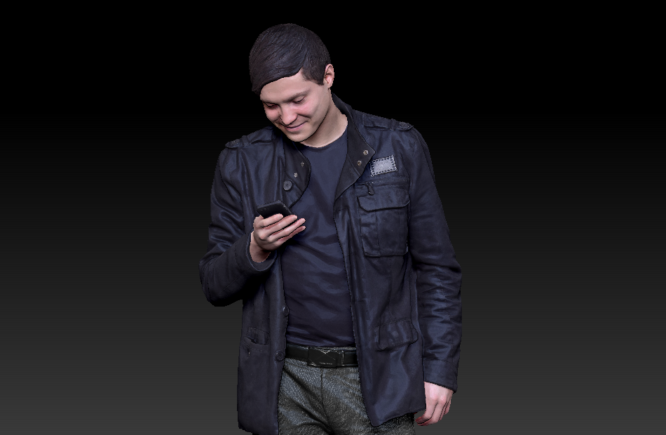 低头玩手机的男人3d写实人物模型下载插图1