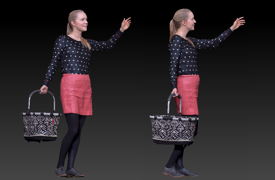 提篮子买菜的女人时尚女孩3d写实人物模型下载插图