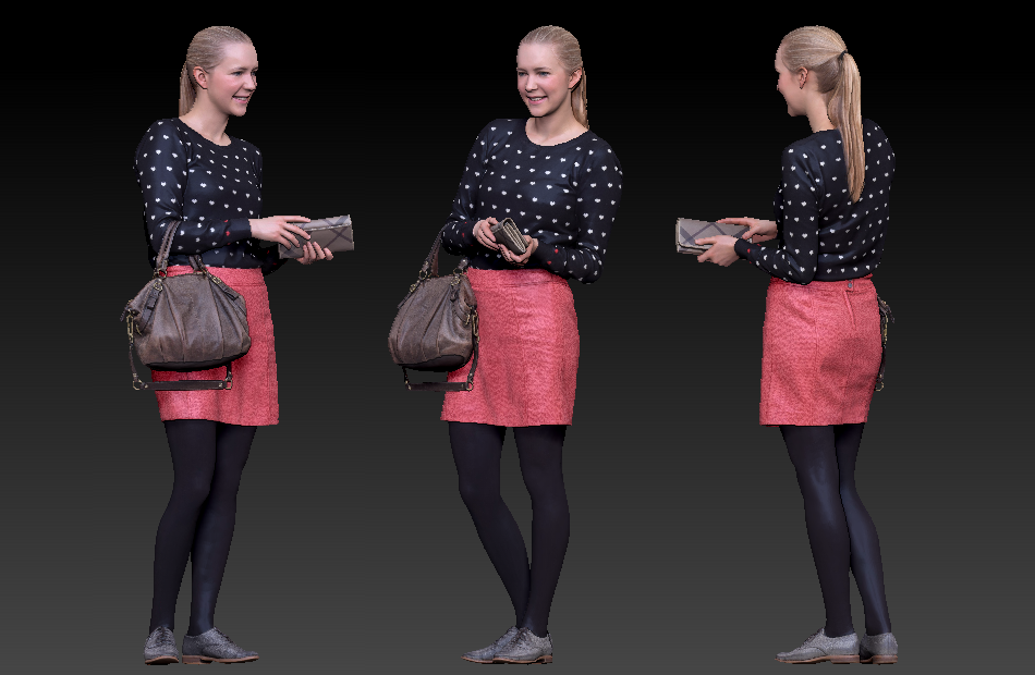 拎包的时尚女孩好身材美女3d写实人物模型下载插图