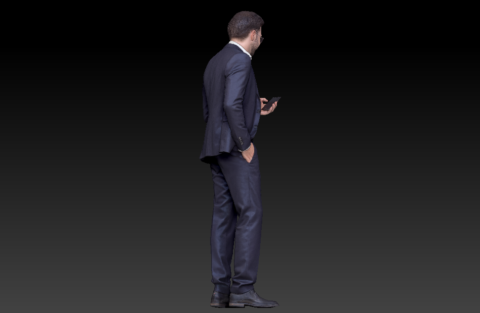 戴墨镜穿西装看手机的男人3d写实人物模型下载插图1