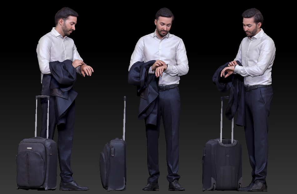 等车的旅行者西装上午人士旅行的男人3d写实人物模型下载插图