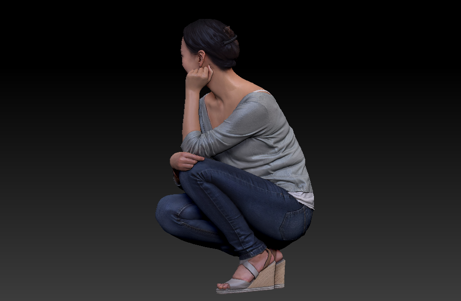 蹲在地上的女人3d写实人物模型下载插图2