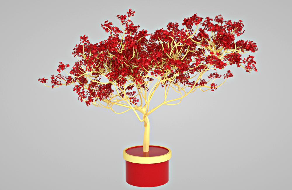 新年红色装饰树喜庆树摇钱树C4D模型下载插图1