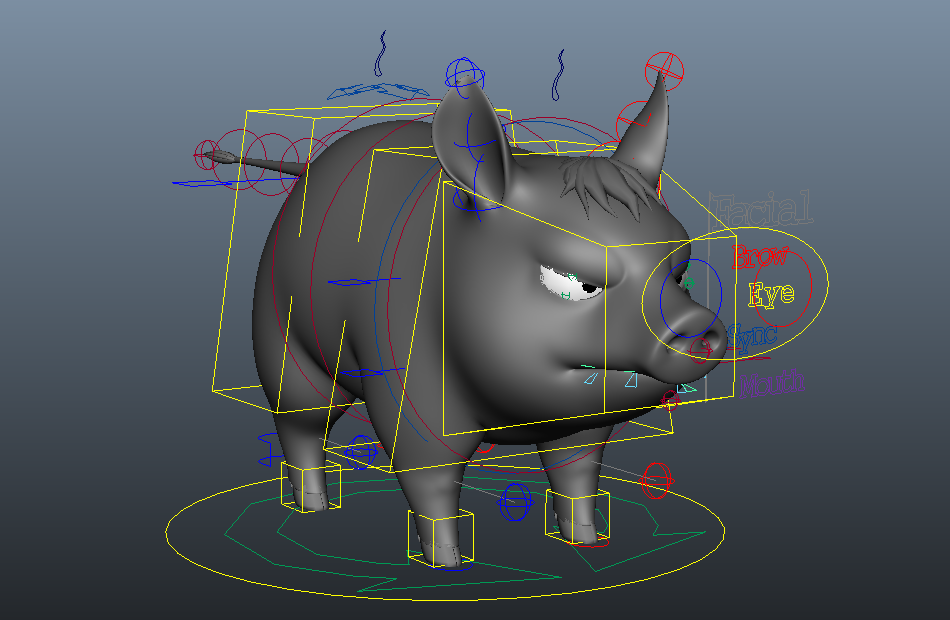 小猪Bo-RIG卡通猪Q版猪maya绑定动物角色模型下载插图2