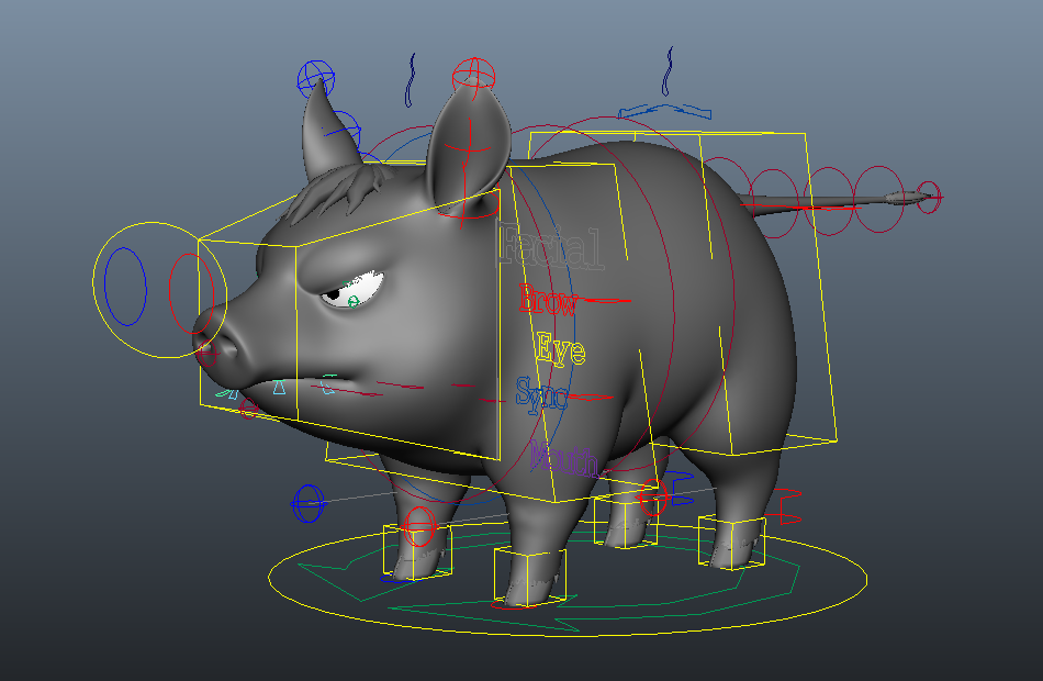 小猪Bo-RIG卡通猪Q版猪maya绑定动物角色模型下载插图3